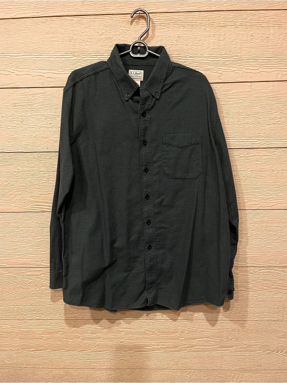 L.L. Bean Men's Dark Green Micro-Check Button-Down Shirt